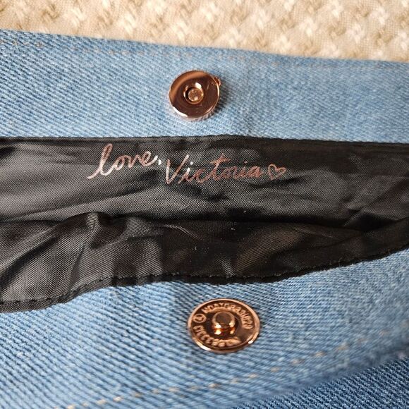 Victoria's Secret Hey Angel Light Denim Studs Metallic Rose Gold Weekender Tote - Picture 7 of 11